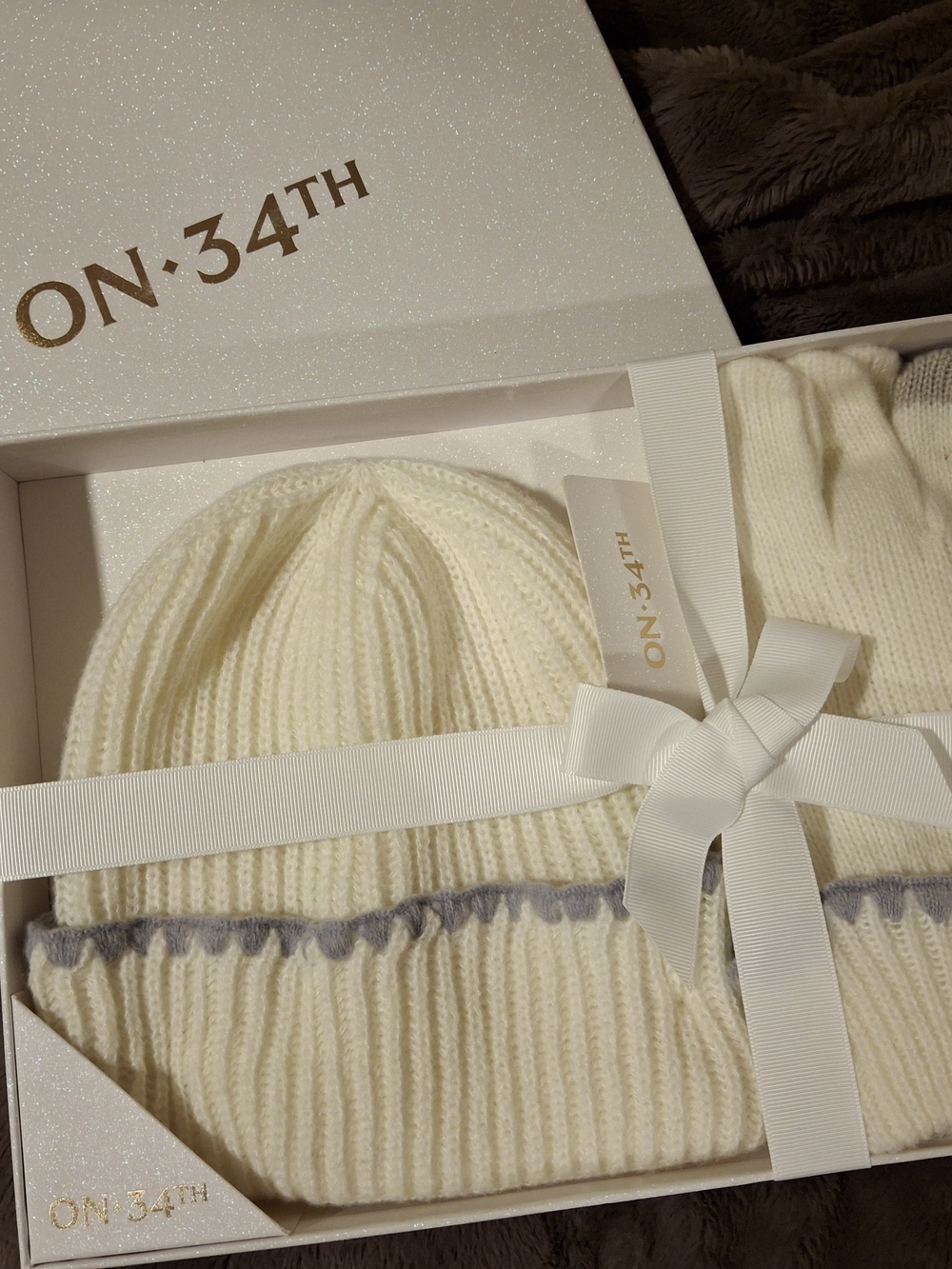 Rib Knit Beanie and Gloves Set